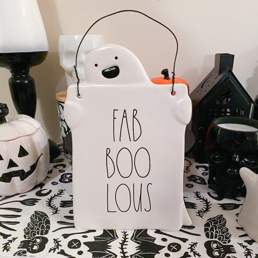 Rae Dunn FaBOOlous ceramic ghost hanging sign